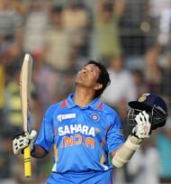 (FILES) In this photograph taken on March 16, 2012, Indian batsman Sachin Tendulkar reacts after scoring his hundredth century during the one day international (ODI) Asia Cup cricket match between India and Bangladesh at the Sher-e-Bangla National Cricket Stadium in Dhaka. India's record-breaking batsman Sachin Tendulkar on December 23, 2012 announced his retirement from one-day cricket, the Board of Control for Cricket in India (BCCI) said.  AFP PHOTO/Munir uz ZAMAN/FILES (Photo credit should read MUNIR UZ ZAMAN/AFP/Getty Images)